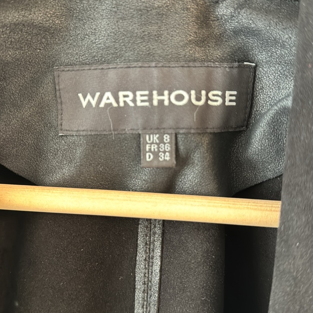 Warehouse Genuine leather jacket raw edge unlined Open front Sz 4/UK 8 - Picture 2 of 10